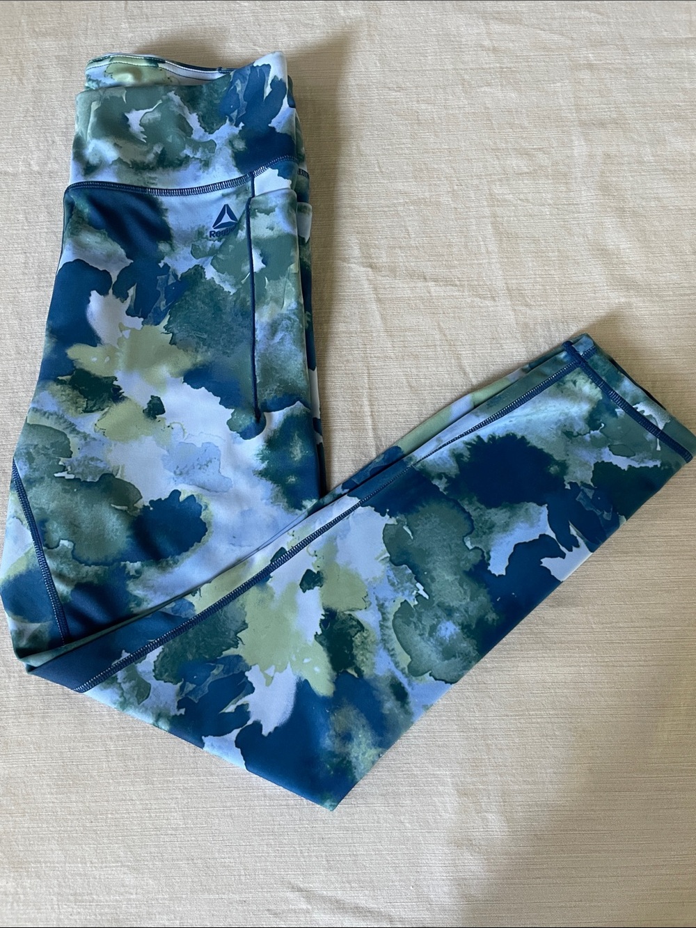 Reebok Women’s Blue and Green Watercolor Print Leggings